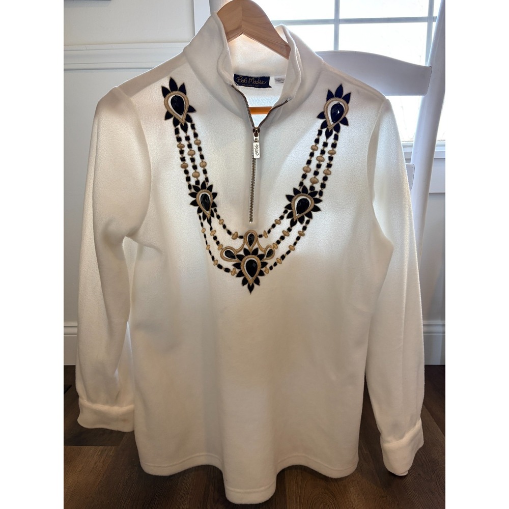 Bob Mackie Wearable Art Embellished Sweatshirt Fleece Sweater Size M Medium‎